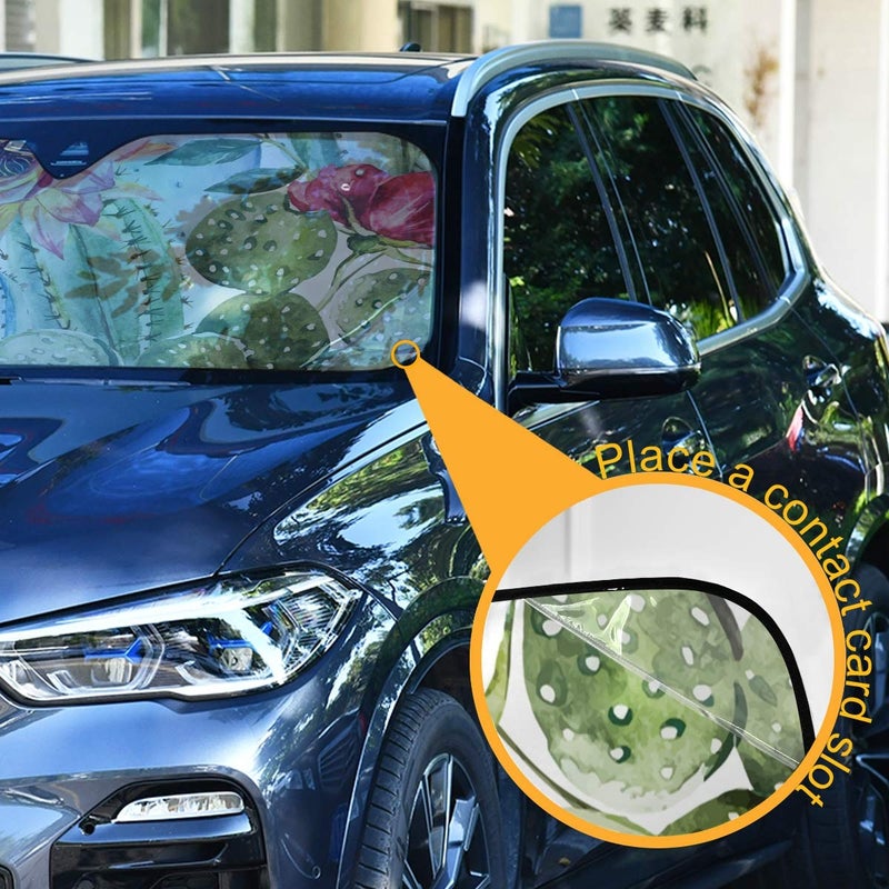 YYZZH Cactus Floral Car Windshield Sun Shade Block UV Rays Sun Visor Protector Accordion Folding Sunshade Keep Vehicle Cool and Damage Free, Easy to Use, Fits Windshields of Various Sizes - Image 3